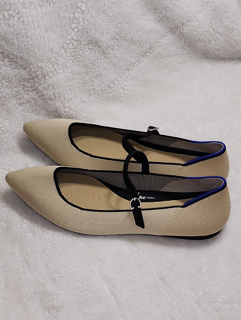 Rothy's The Point Mary Jane II flats beige/sandstone color black strap Sz 13 - Picture 15 of 16